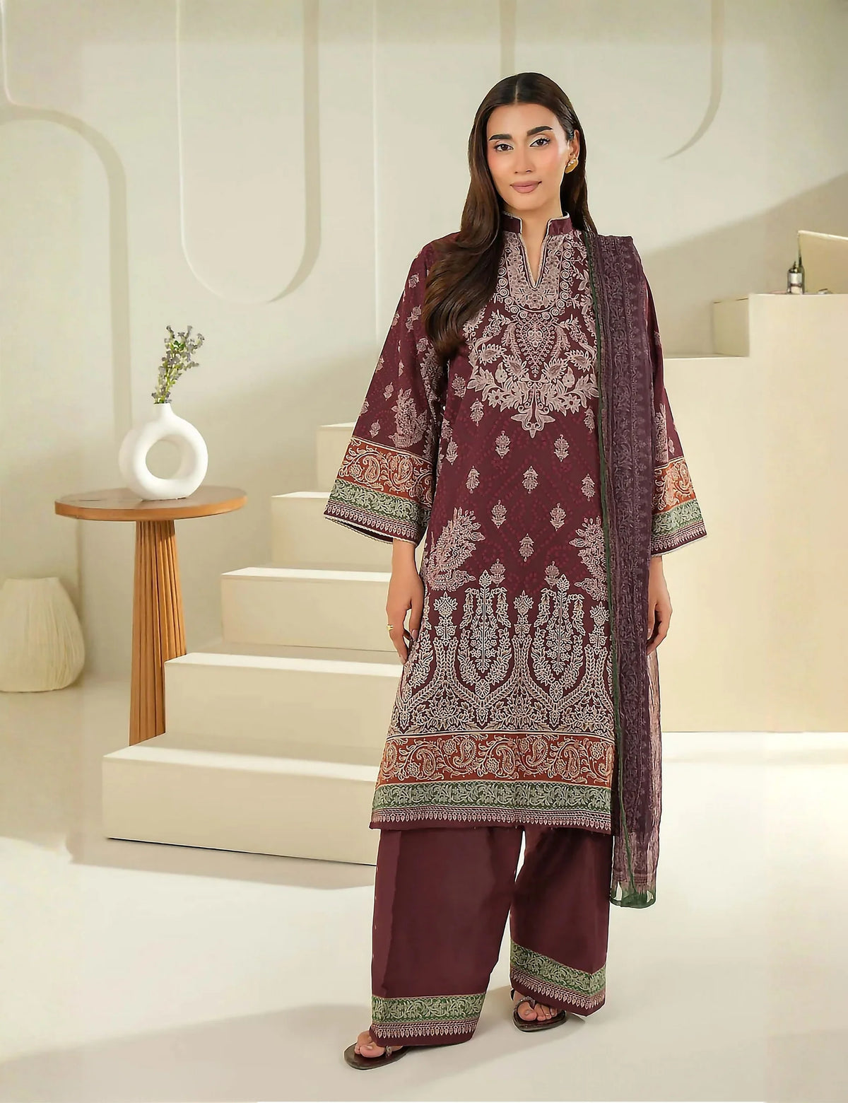 Unstitched printed 3pc Linen