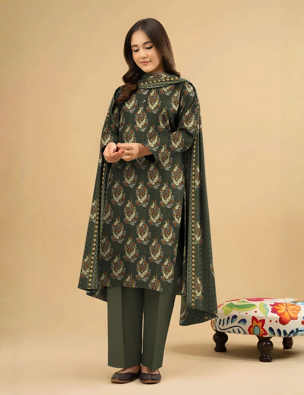 Unstitched printed 3pc vintex peach