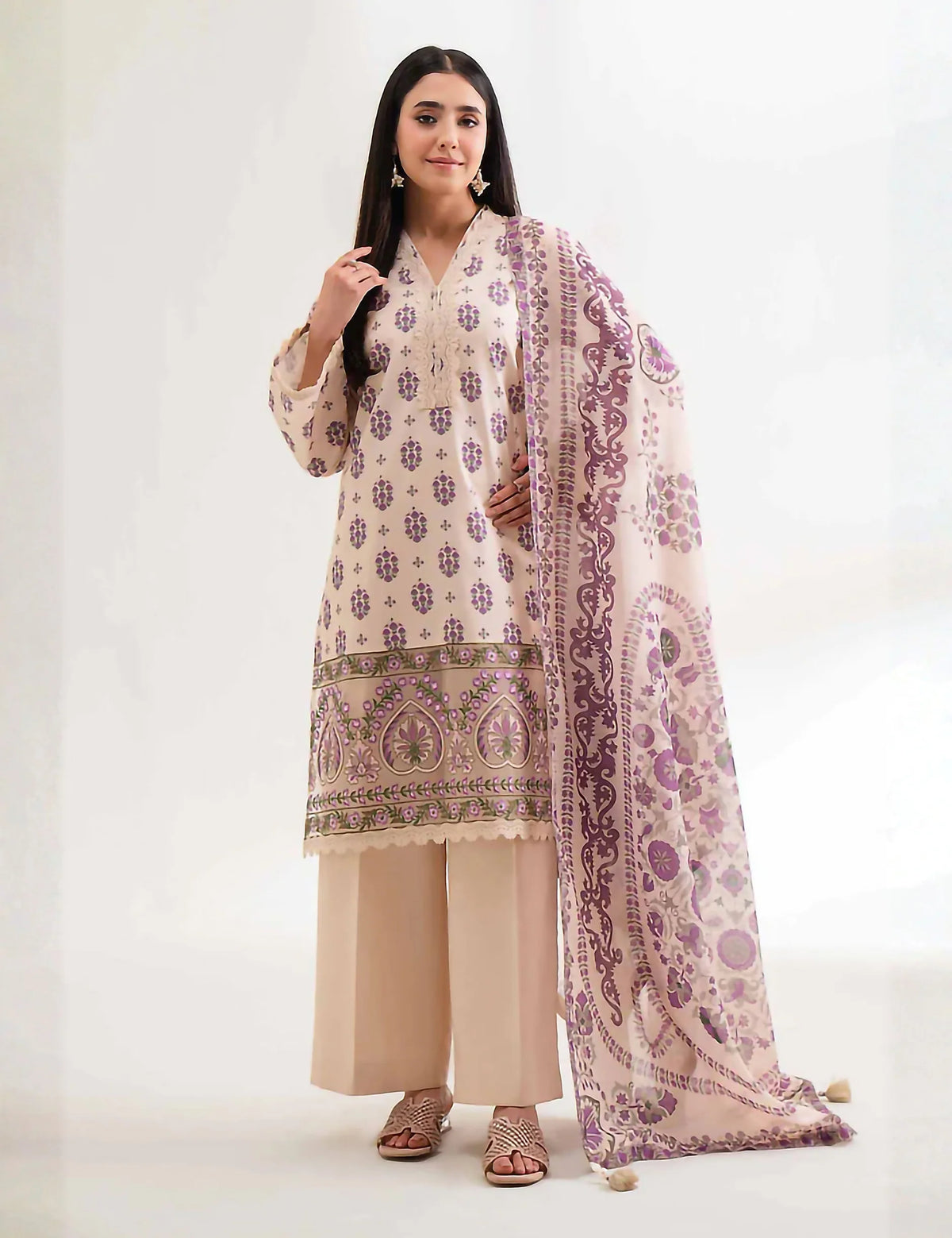 Unstitched printed 3pc vintex peach