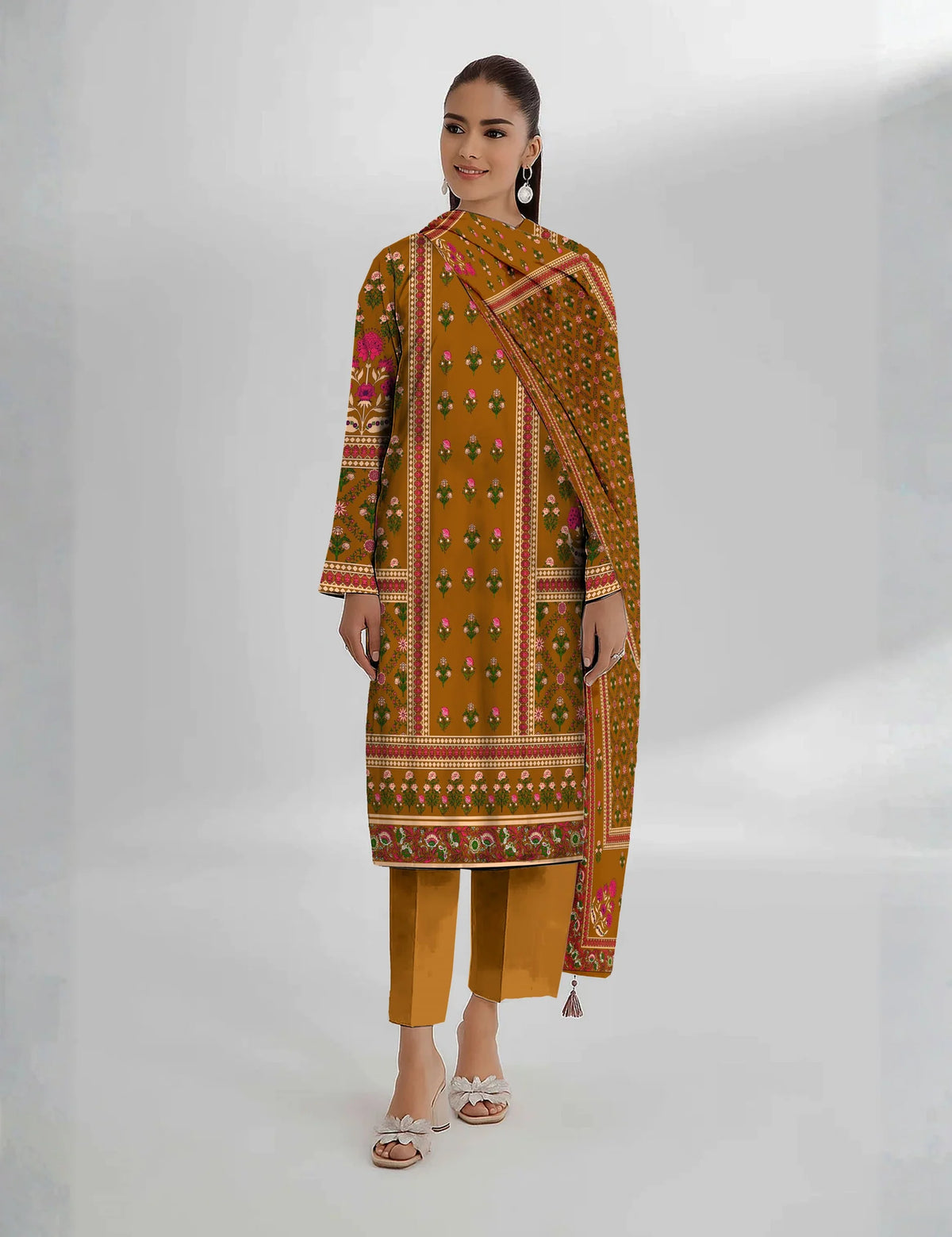Unstitched printed 3pc vintex peach