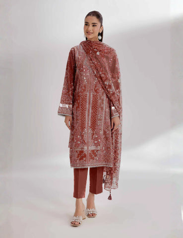 Unstitched printed 3pc vintex peach