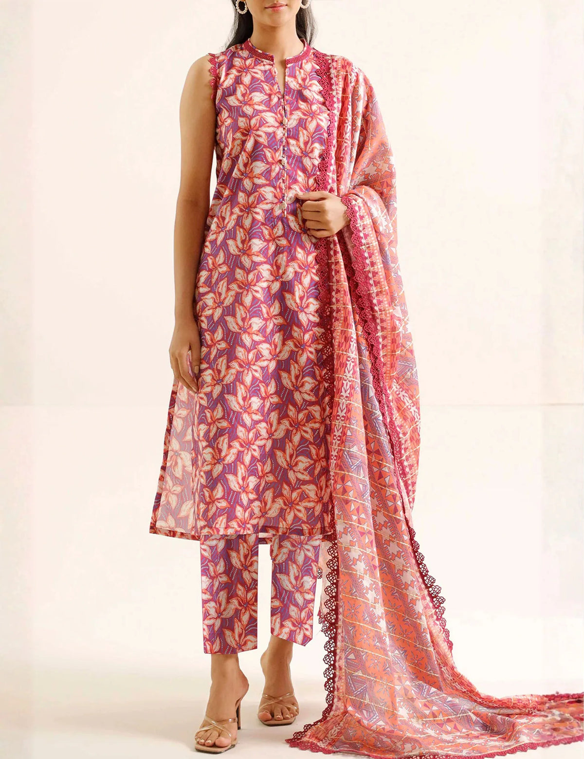 Unstitched printed 3pc khaddar