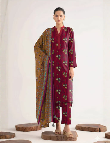 Unstitched printed 3pc khaddar