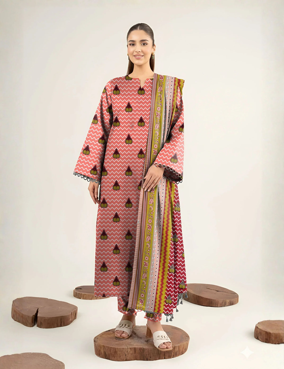 Unstitched printed 3pc khaddar