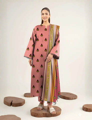 Unstitched printed 3pc khaddar