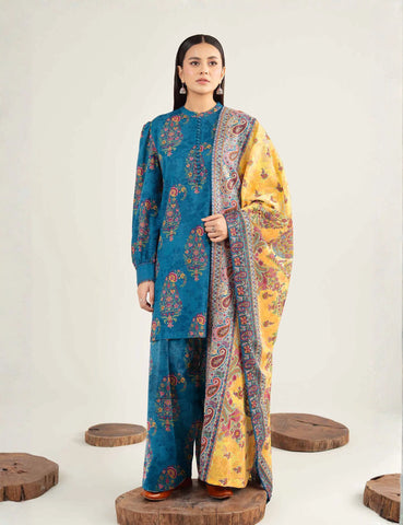 Unstitched printed 3pc khaddar