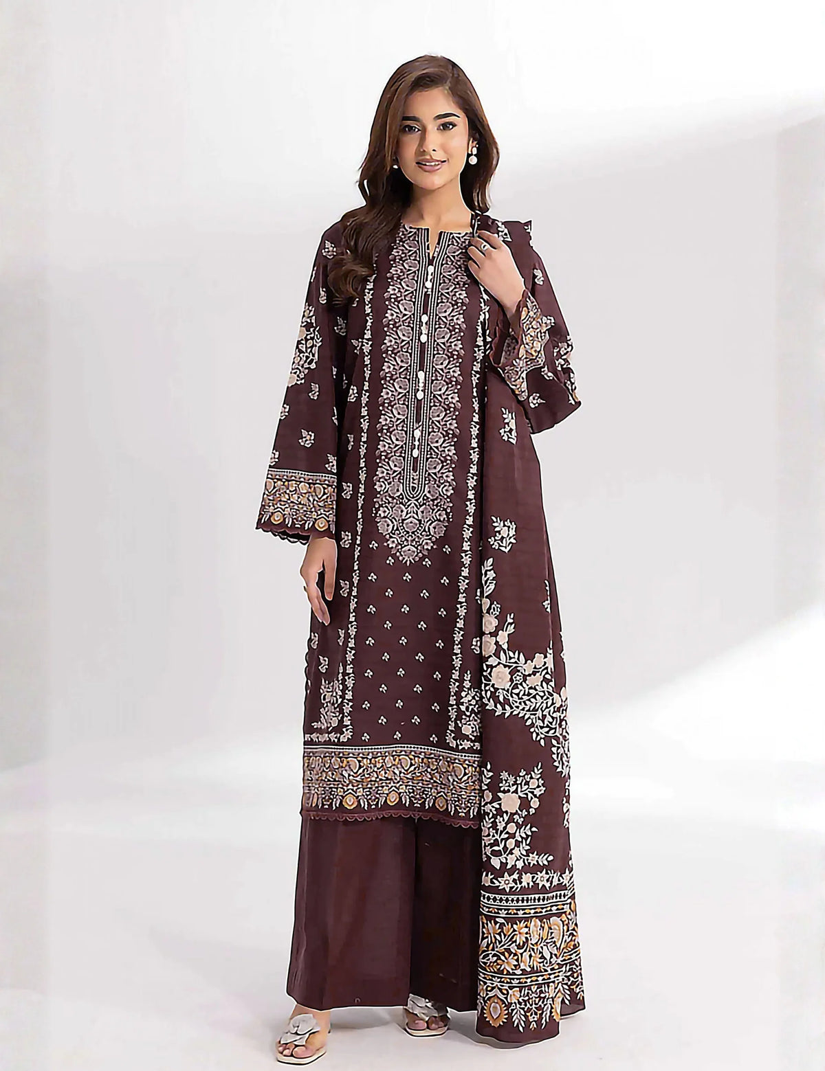 Unstitched printed 3pc Linen