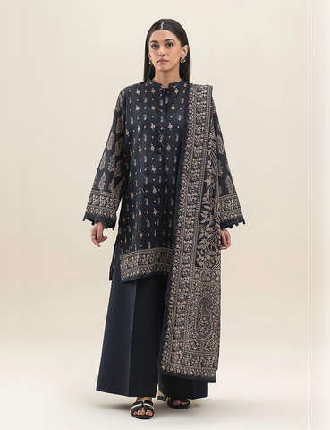Black printed 3pc Linen