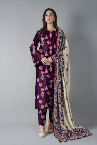 Royal purple printed 3pc Linen
