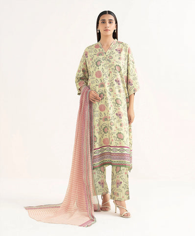 Light Olive printed 3pc Linen