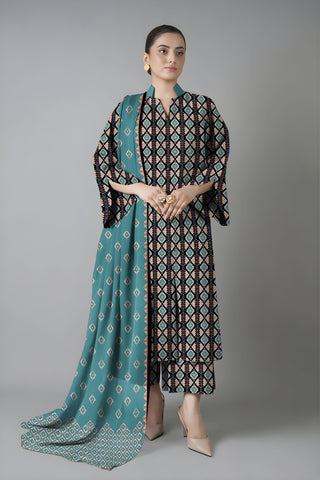 diamond motif printed 3pc Linen