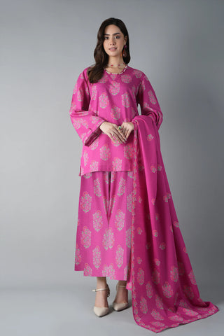 Magenta pink printed 3pc Linen