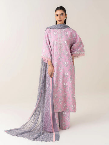 Lilac-pink printed 3pc Linen