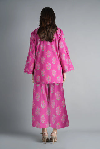 Magenta pink printed 3pc Linen