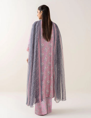 Lilac-pink printed 3pc Linen