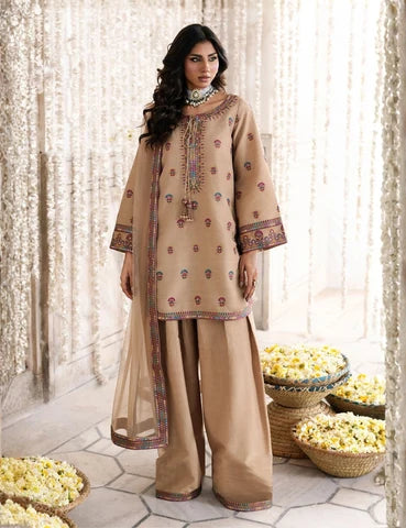 Unstitched Exclusive embroidered viscose z-1950-brown tan